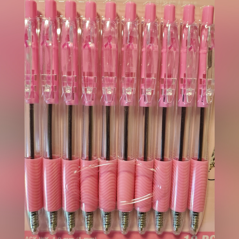 2 Pink Ribbon Ballpoint Pens Breast Cancer Awareness Black Ink